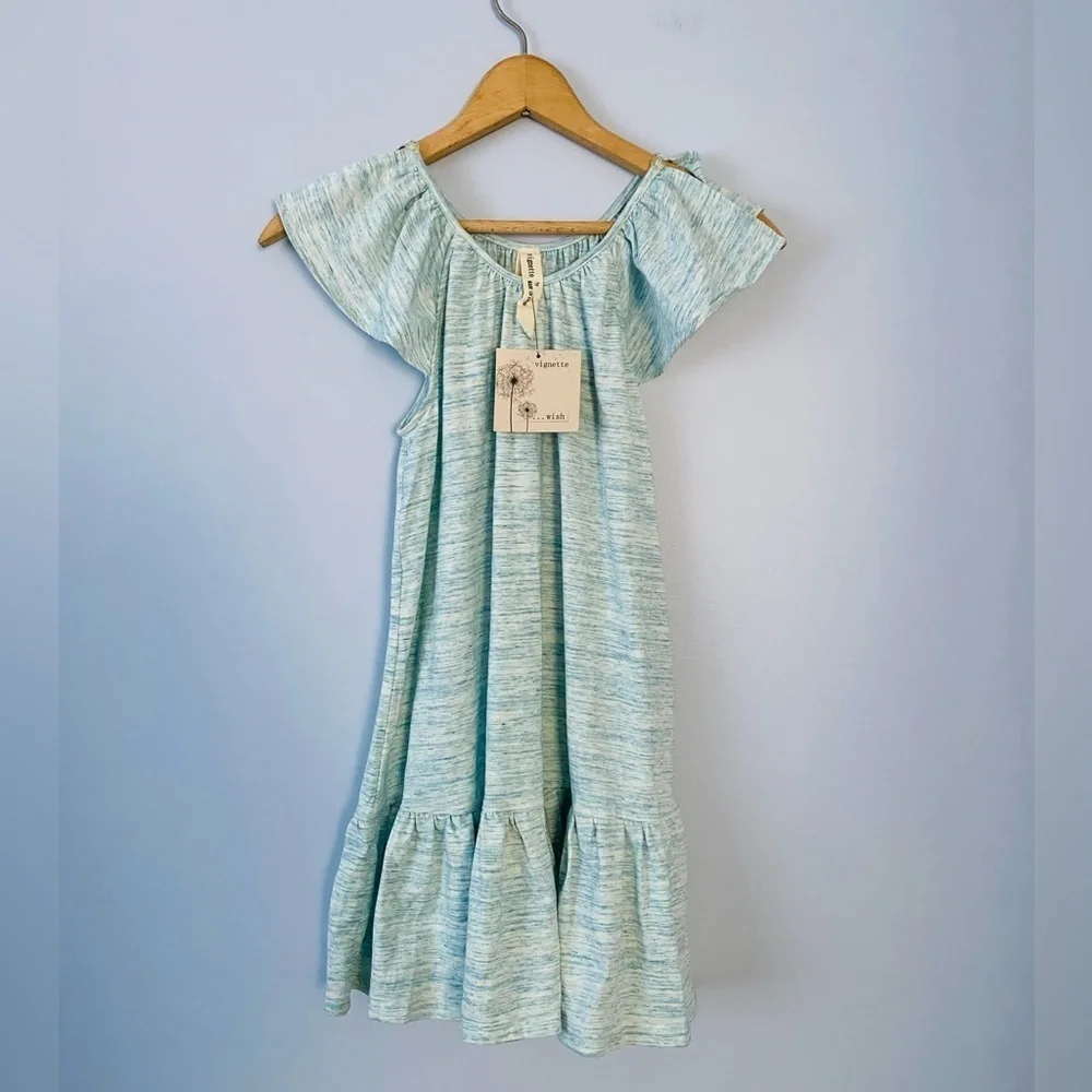 NWT Vignette Girls Size 7, Aqua Heather Ruffle Dress, Twirly Dress, Sundress